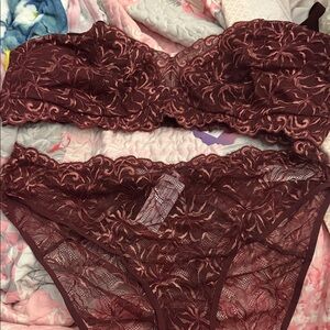YITTY Burgundy Lace Bra Set
